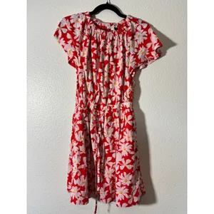 Free Assembly Women's Mini Dress Size XS Red Floral Fit & Flare Flutter Sleeves thumbnail 2