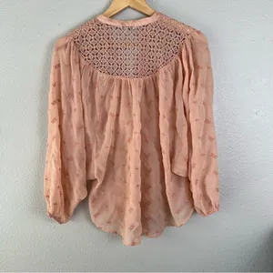 Lucky Brand Button Down Blouse Embroidered Crochet Women's Size XS Pink Peach thumbnail 5