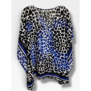 Chico's Travelers Blue Black Animal Print Sheer Kaftan Poncho Top Size 0 S thumbnail 3