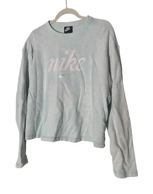 Nike Cropped Sweatshirt Sz 2x Bluish Tie Dye Emboidered‎ Swish Logo thumbnail 1