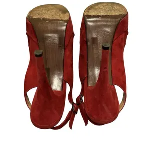 Burgundy Red Pleated Suede Peep Toe Platform Slingback Pumps 8M thumbnail 9