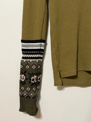 Free People We The Free Mikah Layering Cuff Thermal Top Size Small Army Green thumbnail 5
