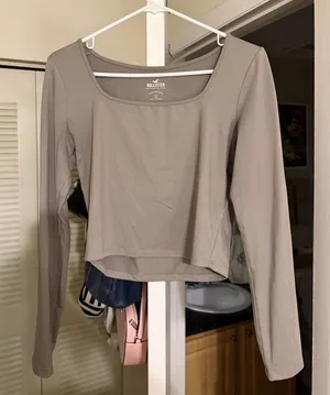 Hollister Grey Long Sleeve Top Crop thumbnail 1
