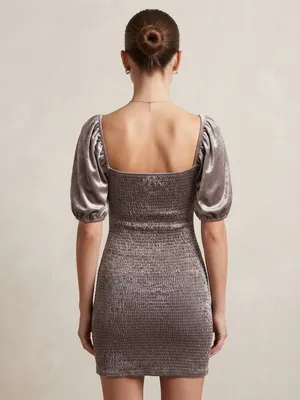 Anthropologie Mare Mare Balloon Sleeve Mini Velvet Smoked Dress Sz L thumbnail 2