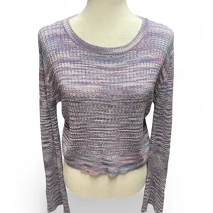 Sincerely Jules Purple‎ Space Dyed Long Bell Sleeve Cropped Preppy Knit Sweater thumbnail 2