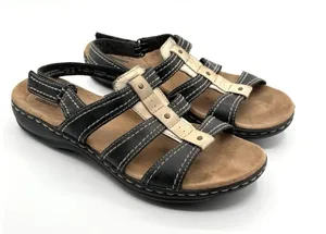 CLARKS Sandals Sz 9 Womens -‎ Black/Tan Leather Leisa Sling back Comfort thumbnail 1