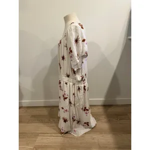 Dip Floral Smocked Waist Midi Dress White Brown Purple Short Sleeve Womens 3X thumbnail 3