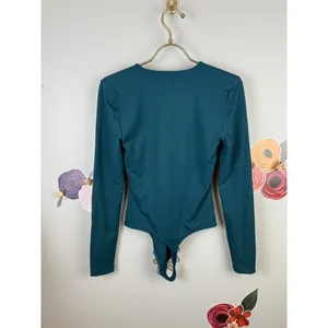 Babaton by Aritzia Teal Thong Long Sleeve V-Neck Bodycon Bodysuit - Size - Small thumbnail 6