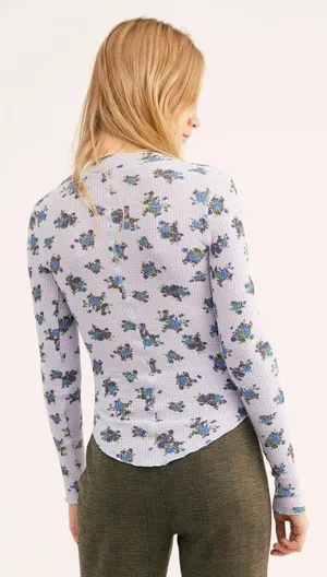 Free People One of the Girls Floral Henley XS Purple Blue thumbnail 3