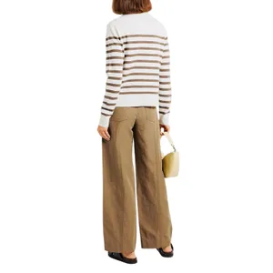 Vince.‎ Wool Cashmere Sweater Women's Stripe Mock Neck Cream Tan White Medium thumbnail 2