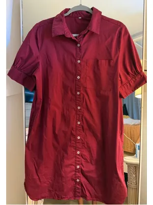 Red Wine Button Down Collared Knee Length Loose fit Dress L Size L thumbnail 1