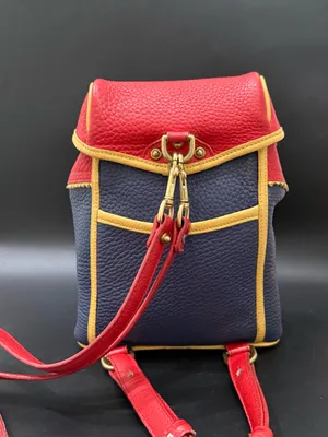 Rare Vintage DOONEY & BOURKE Teton AWL Lipstick Red Navy Yellow Leather Backpack thumbnail 3