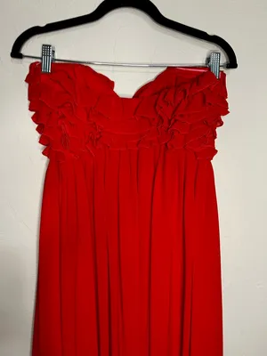 Lovers + Friends Revolve Theo Strapless Red Ruffle High‎ Slit Chiffon Maxi Dress thumbnail 10