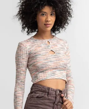 BDG Urban Outfitters Cutout Spacedye Orange and Gray Heather Sweater thumbnail 1