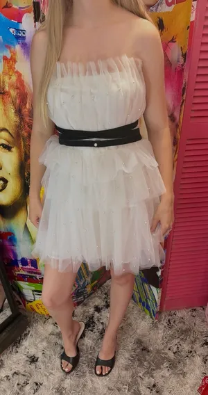 Maeve Anthropologie Tulle Mini Dress White Rhinestone‎ Tiered Strapless Sz 8 NWT thumbnail 1