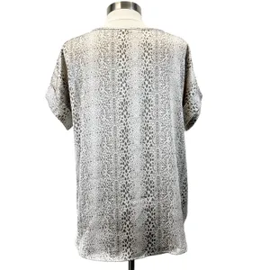 Entro Womens M Satiny Short Sleeve‎ Animal Print Top Shirt Taupe Cream Boho thumbnail 5