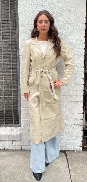 Free People Ultra Suede vintage 80s beige/sand trench coat with tie belt thumbnail 1