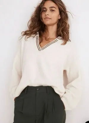 Madewell Wiltshire V-Neck Pullover Sweater in Cream Size Small thumbnail 1