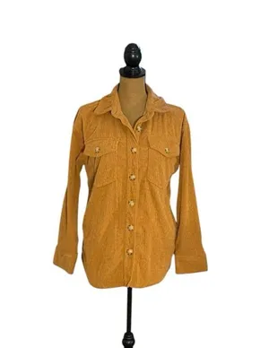 Berkley Jensen Women M Mustard Corduroy Shacket Overshirt Button Up Fall thumbnail 1