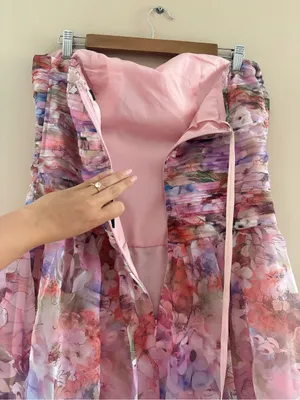 Lulus Kasandra Pink Multi Floral Organza Drop Waist Maxi Dress Size XL Strapless thumbnail 9