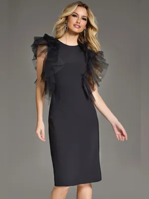 Jovani Sheath Dress with Layered Tulle Shoulders 43152 LBD thumbnail 2