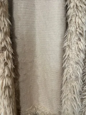 Unbranded Beige Shaggy Faux Fur Coat Open Front Plush Long Sleeve Jacket O/S thumbnail 5