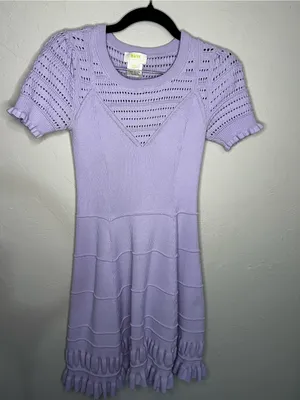 Maeve by Anthropologie Promenade Pointelle Purple Knit Ruffle Sweater Dress thumbnail 2