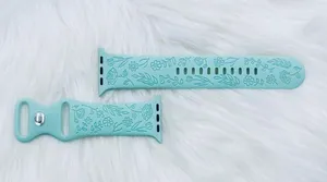 New Cyan Floral Design Apple Watch Bands 42mm 44mm 45mm 49mm thumbnail 3