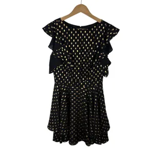 NWT‎ IEENA Mac Duggal Black Gold Metallic Polka Dot Ruffle Dress Size 4 Classic thumbnail 3