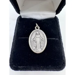 Silver‎ Tone Miraculous Medal Virgin Mary Pendant Vintage Catholic Charm thumbnail 2