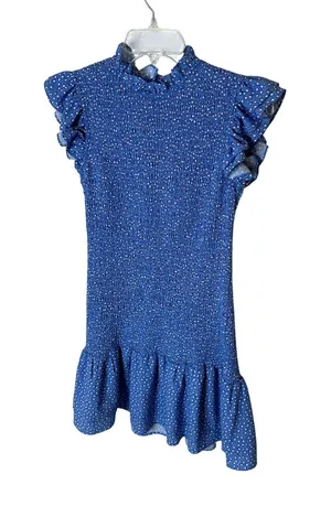 French Connection‎ Smocked Ruffle Dress Blue White Floral Print XS thumbnail 1