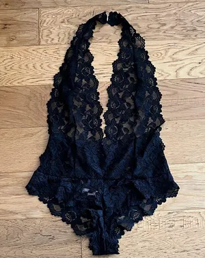 NWT - ADORE ME - Black Lace Halter Bodysuit size M thumbnail 1