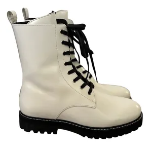 Thursday Boot Company Leather Combat Boots in Ecru‎ White Sz 10 Chunky Lug Sole thumbnail 1