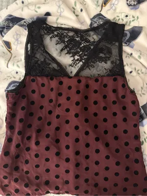 Chic Elegent ASOS Motel Lace-Trim Polka Dot Slip Top - Burgundy/Black thumbnail 4