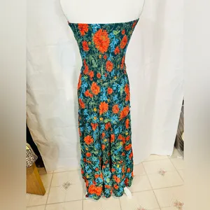 Floral Tiered Maxi Dress in Teal and Orange thumbnail 3