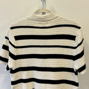 Universal Thread Women's‎ Striped Crochet Polo Knit Sweater White Black Large thumbnail 6