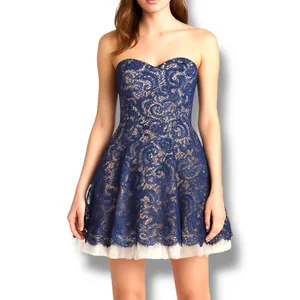 Camille La Vie HOCO Homecoming Dress Navy Lace Strapless Fit Flare Romantic thumbnail 9
