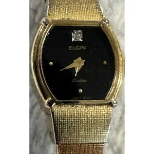 Elgin EK228-008 Quartz Women's Gold Tone Black Face Diamond‎ Accent Tank Watch thumbnail 3