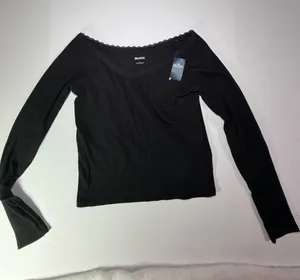 Hollister Black Ribbed Off-Shoulder Long Sleeve Top thumbnail 1
