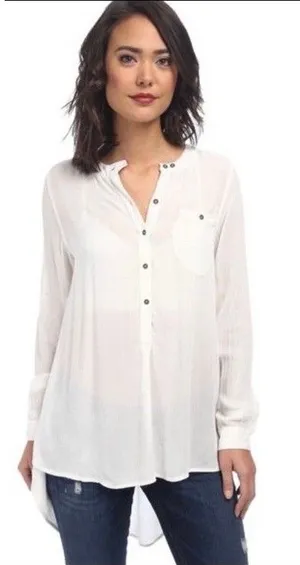 Free people white gauze boyfriend button down shirt Size Medium thumbnail 1