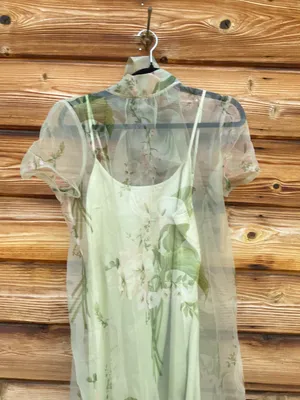 CAARA Melody Size M Green Floral Tie Neck Ruffle Hem Gown Dress Few Moda thumbnail 7
