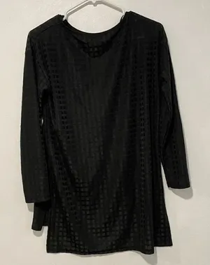 ZARA W&B Black Grid Sheer Long Sleeve Top | Size M thumbnail 1
