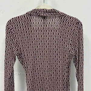Ann Taylor Women's Small Burgundy Chain Link Wrap Top Long Sleeve Modal Blouse thumbnail 4