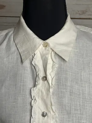 edward white sleeveless ruffle front 100% Irish linen button-up blouse Small thumbnail 2