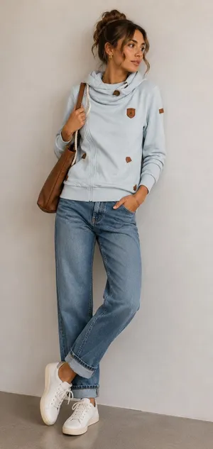 Wanakome Light Blue Hoodie Sweatshirt Womens XS Casual Cozy Cowl Neck thumbnail 1