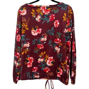 NWT LOFT Floral Velour Drawstring Hem Popover Blouse Top Long Sleeve Size Medium thumbnail 5