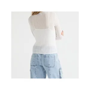 Scoop Womens Sweater Size M Bright White Sheer Pullover Long Sleeve Lightweight thumbnail 3
