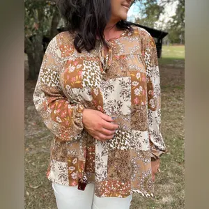 Haptics Country Bliss Patchwork Boho Blouse Floral Paisley Size Large thumbnail 2