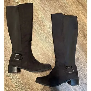 LAURA ASHLEY Amherst Knee Riding Boots Black Faux Suede Side Zip Buckle Size 8M thumbnail 1