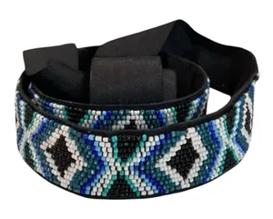 White House | Black Market - Tribal/Chevron-White/Black/Blue Solid Seed-Beadwork Belt EUC thumbnail 1